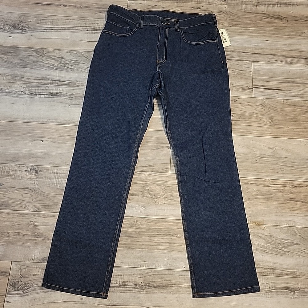 Duluth Jeans Mens 40x32 Blue Straight Leg Grit Flex‎ Dark Wash Denim NEW